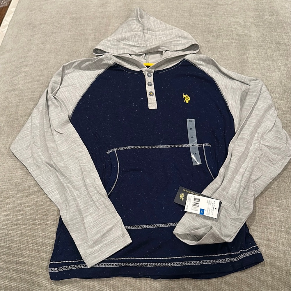 Kids Boy- US Polo Assn. Henley Hoodie, Size 18 NWT